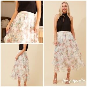 Amber Sky Floral Tiered Tulle Midi Skirt #42